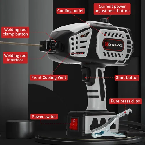 Vista 6 de Máquina de soldadura portátil de mano, pistola soldadora de arco de 110 V con inversor IGBT, máquina de soldadura de salida 20-180A, ajuste
