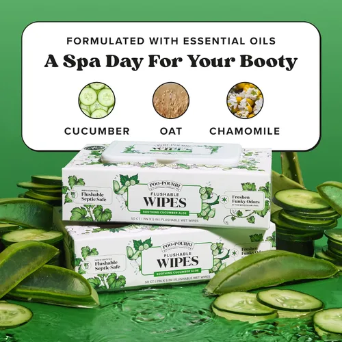 Vista 14 de Poo~Pourri Flushable Wipes, Cucumber Aloe, Dispensers, 50 Count (Pack of 6)