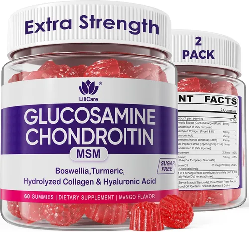 Vista 9 de Gomitas de condroitina de glucosamina, suplemento MSM de glucosamina condroitina sin azúcar, extra fuerte con cúrcuma boswellia, colágeno