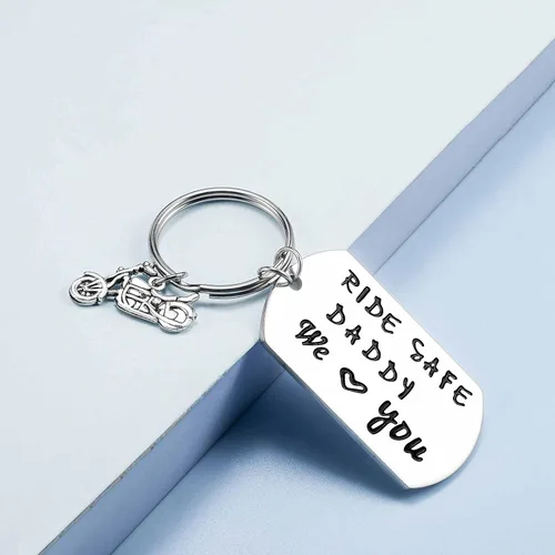 Vista 5 de SUNSH Ride Safe Daddy - Llavero con texto en inglés We Love You para hombres, papá, motero, motociclista, regalos para padre de hijahijo, plateado