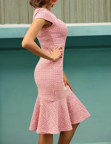 Vista 5 de GRACE KARIN - Elegante vestido ajustado de tweed con cola de pez y manga casquillo para mujer