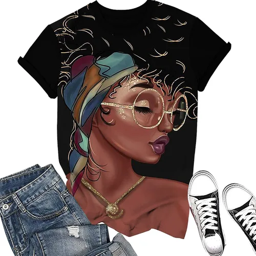 Vista 2 de AZPSRT - Camisa para mujer con estampa 3D de mujer negra, con afro, pelo natural, camisa informal