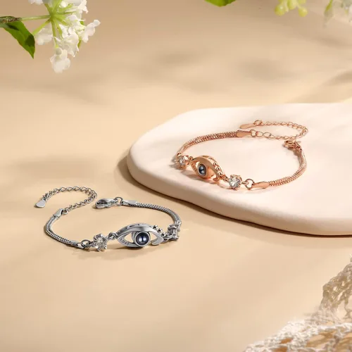 Vista 4 de Pulsera de proyección de fotos, pulsera personalizada con imagen en el interior, pulsera de fotos personalizada para parejas, amigas y mujeres