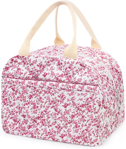 Vista 12 de Lonchera acolchada de algodón aislada, bonita bolsa acolchada con estampado floral, reutilizable, aislada, coqueta, de gran capacidad, hielera
