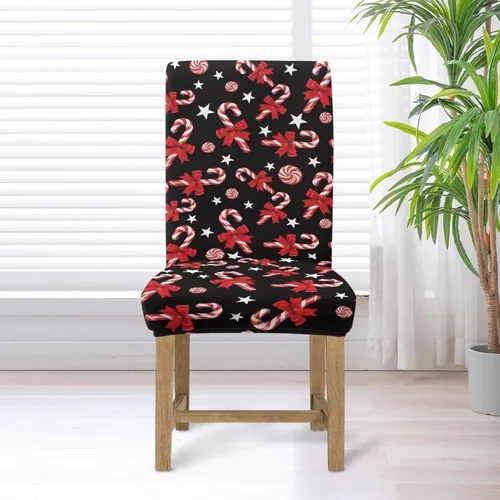 Vista 5 de HUGS IDEA Fundas para sillas de comedor de Navidad, bastón de caramelo, elásticas, fundas para sillas Parsons para comedor, lavables, fundas