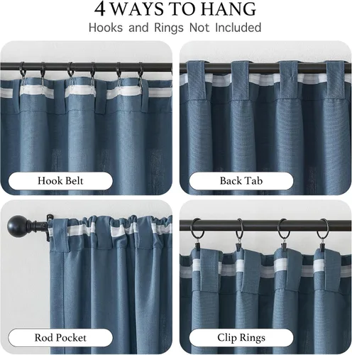 Vista 3 de KGORGE Cortinas azules de lino sintético de 84 pulgadas de largo, juego de 2 paneles, elegantes cortinas casuales de lino con textura para ventana