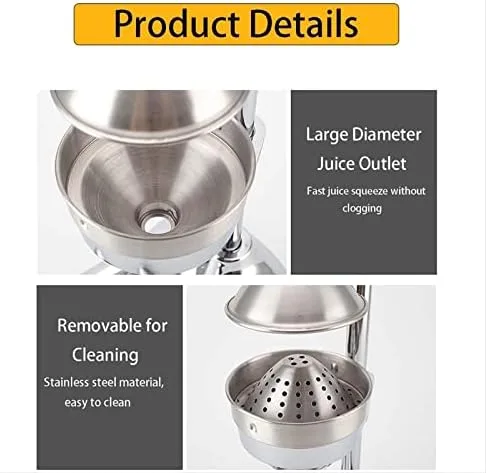 Vista 7 de Professional Stainless Steel Citrus Juicer, Heavy Duty Manual Squeezer for High Juice Yield, Ideal for Pomegranate, Lime, and Other Fruits