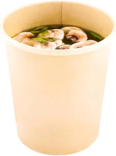 Vista 4 de Restaurantware Bio Tek - Recipientes de sopa de 4.5 x 4 pulgadas, 200 cuencos de sopa duraderos, desechables de papel marrón sostenible, tazas