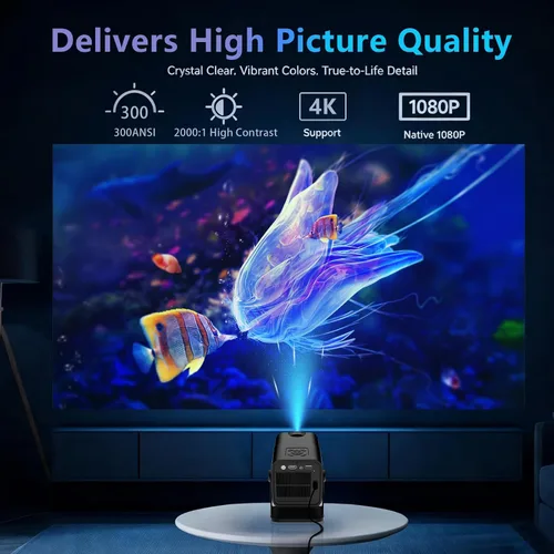 Vista 2 de Mini proyector Native 1080P con WiFi y Bluetooth, proyector portátil