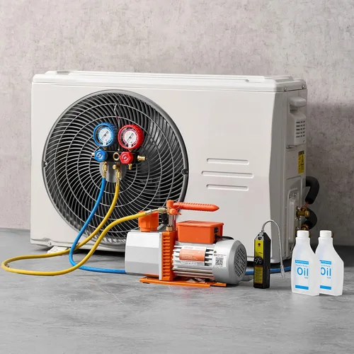 Vista 8 de VEVOR Juego de bomba de vacío y medidor de CA, 7 CFM 3/4 HP, bomba de vacío HVAC de paletas rotativas de dos etapas, kit de manómetro de colector
