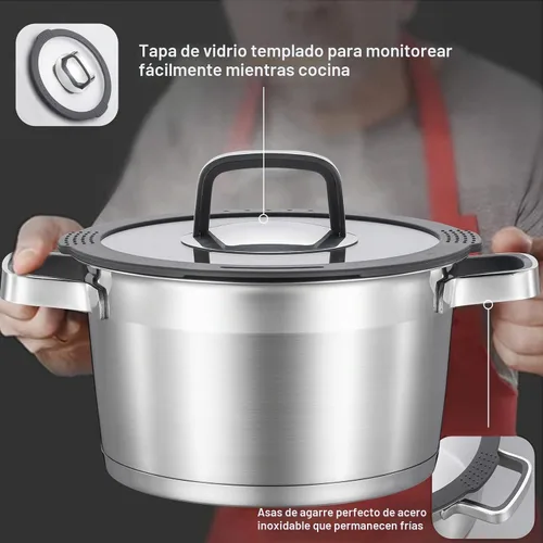 Vista 3 de MARSKITOP Olla de 3 cuartos de galón con tapa, olla de pasta de acero inoxidable 18/8