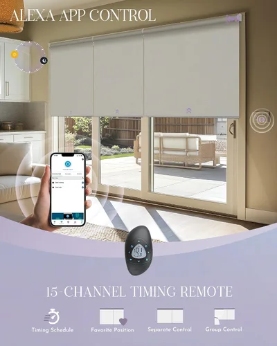 Vista 4 de Graywind Persianas enrollables inteligentes acopladas compatibles con Alexa Google, tamaño personalizado extra grande, persianas motorizadas