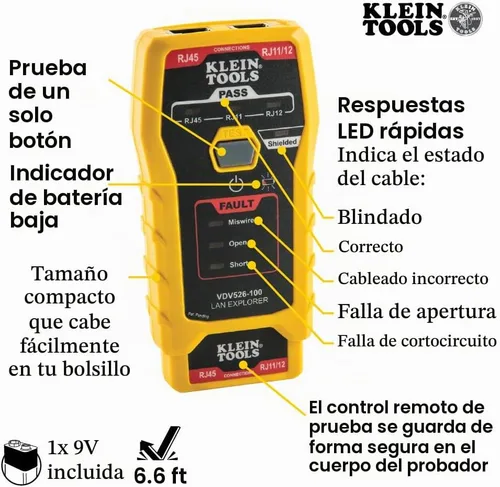 Vista 2 de Klein Tools VDV026-813 Kit de Probador y Crimpadora de Cable Ethernet RJ45, Tecnología Pass-Thru, Incluye Conectores para Aplicaciones de Datos