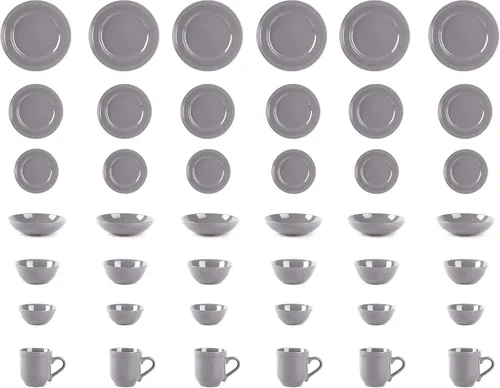 Vista 4 de HomeVss, Peal Dots - Juego de vajilla de cerámica (juego de 42 piezas, gris)
