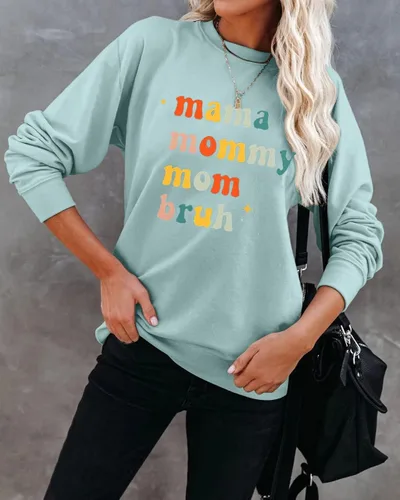 Vista 3 de Sudadera para mujer con cuello redondo para mamá mamá mamá mamá camiseta divertida de manga larga con cuello redondo