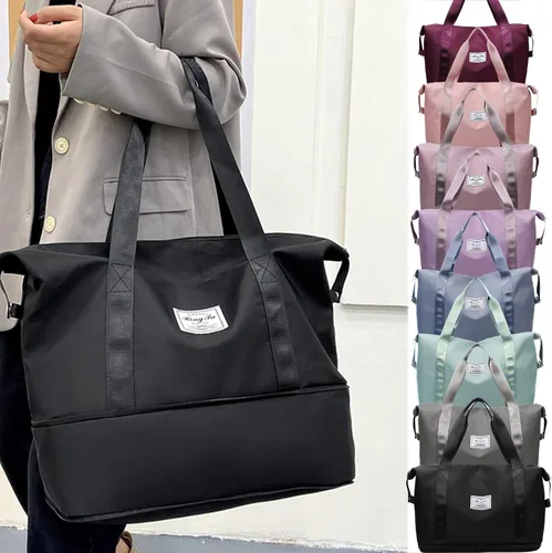 Vista 2 de Bolsas de gimnasio ligeras y expandibles de gran capacidad, para deportes, fin de semana, viajes, durante la noche, seco, húmedo, separadas, Azul