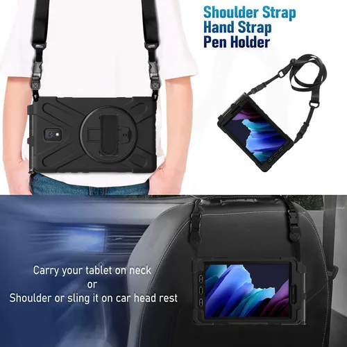 Vista 5 de Funda para Samsung Galaxy Tab Active 3/Galaxy Tab Active 5 de 8.0 pulgadas, 3 en 1 resistente protección con soporte 360/correa de mano/correa