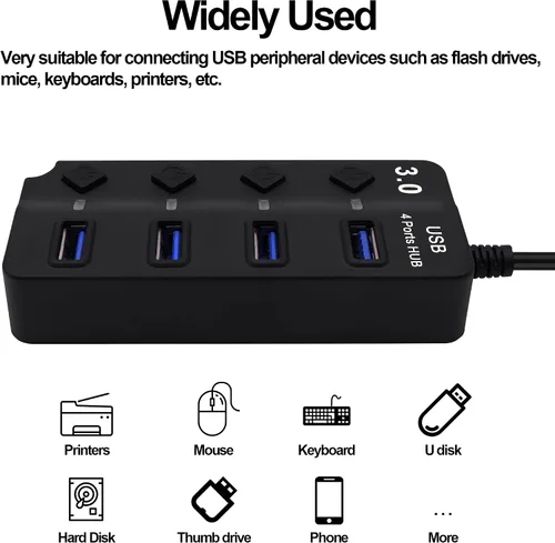 Vista 8 de Hub USB 3.0 de 4 puertos multifuncional 1 a 4 divisor de transferencia de datos de 5 Gbps USB 3.0 extensor con interruptores de alimentación LED
