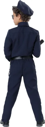 Vista 4 de Conjunto de disfraz de oficial de policía para niños, uniforme de policía con insignia, disfraz perfecto para Halloween de policía