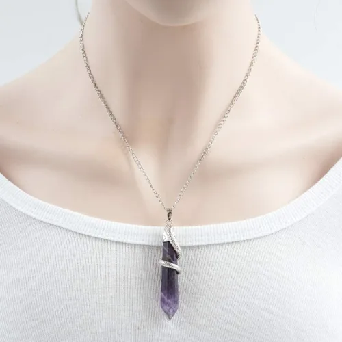 Vista 6 de 1 collar con colgante de bala de piedra preciosa natural, piedra de cristal curativo, cuarzo, reiki, chakra, energía de roca de 18 pulgadas, joyería