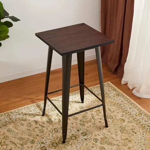 Vista 10 de Glitzhome Mesa redonda de bar, 41.25 pulgadas de alto, mesa de pub bistró de madera con reposapiés de metal con patas en X, mesa de isla de cocina