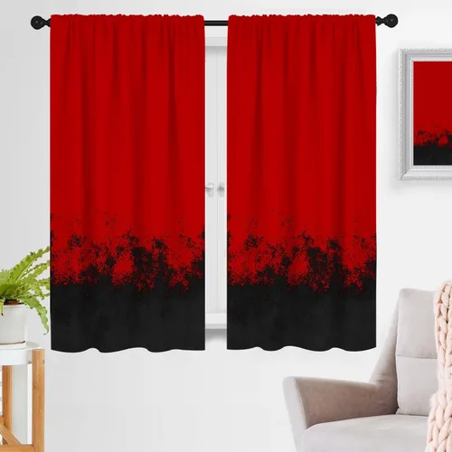 Vista 8 de zokyer Cortinas de cocina rojas y negras abstractas para niños, hombres, gótico, anime, modernas, geniales, pequeñas, cortas, 27.5" An x 39" L