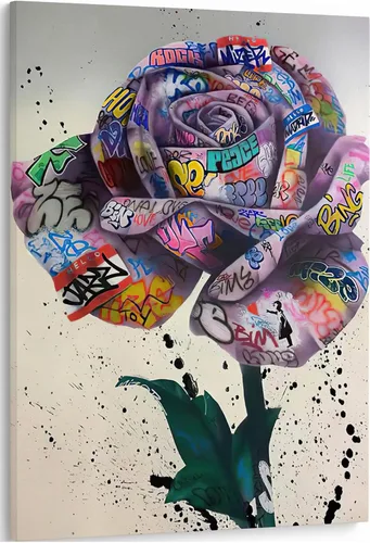 Vista 8 de MGSBCXN Arte de Pared en Lienzo Colorido Graffiti Banksy Póster Impresiones Un Niño Detrás de la Cortina Imagen Obra de Arte Abstracto Arte