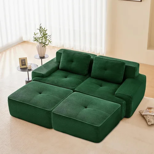 Vista 21 de Sofá moderno comprimido sin armazón de 116", sofás seccionales de 3 plazas para sala de estar, sofá seccional modular de pana verde nube, espuma