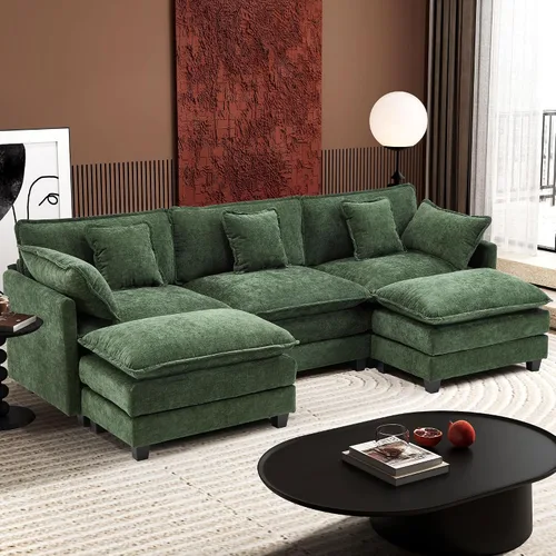 Vista 21 de Ihanherry - Sofá de nube de 3 plazas en L, modular, de asiento profundo, para sala de estar, cómodo cojín de asiento tapizado de doble capa, tela