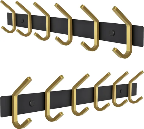 Vista 10 de Perchero de Abrigos Pequeño Negro Mate para Pared – Riel de Ganchos de Acero Inoxidable de 6 Pulgadas con 2 Ganchos Dobles para Abrigos