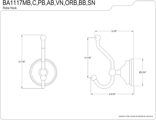 Vista 3 de Kingston Brass BA1117C - Gancho victoriano para bata, 5-7/16 pulgadas, cromo pulido