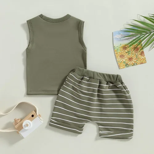 Vista 7 de Engofs 2 piezas de ropa de verano para bebé, sin mangas, camiseta sin mangas y pantalones cortos