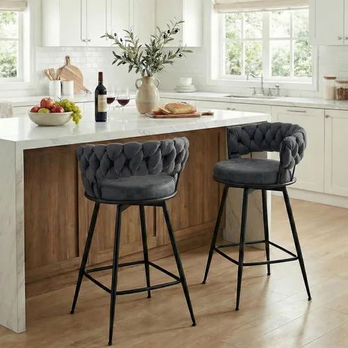 Vista 25 de Juego de 2 taburetes de bar tapizados para encimera de cocina, color beige