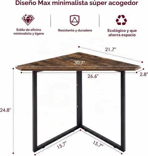 Vista 2 de VECELO - Escritorio de esquina, mesas de oficina para sala de estar para espacio pequeño, escritorio de computadora triangular con marco de acero