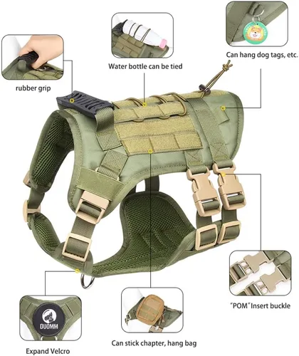 Vista 3 de Arnés táctico para perros grandes y medianos, sin tirones, chaleco militar para perro de servicio con panel Molle, arnés para perro con asa