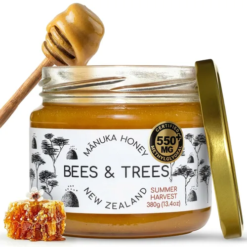 Vista 9 de Bees & Trees 350+ MG 100% miel de Manuka de Nueva Zelanda cruda, tarro de vidrio de 13.40 oz