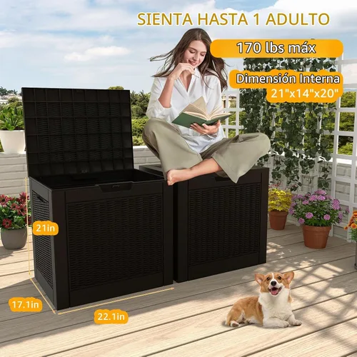 Vista 5 de DRATO Caja de almacenamiento para cubierta de 31 galones, caja de almacenamiento para exteriores para cojines de patio, herramientas de jardín, caja