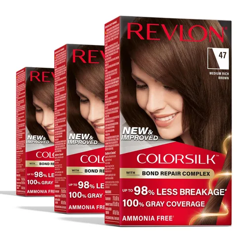 Vista 24 de Revlon ColorSilk con Complejo de Reparación de Enlaces, Tinte Permanente para el Cabello Marrón, 100% Cobertura de las Canas, Tinte para el Cabello