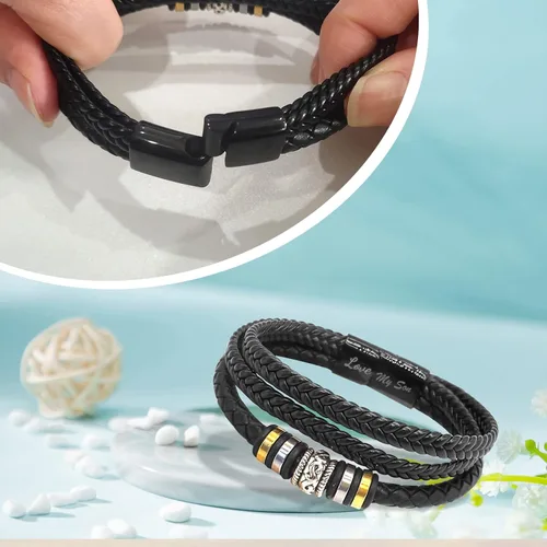 Vista 17 de Pulsera de cuero trenzado con texto en inglés «Love You Forever» para hombres y niños, pulsera inspiradora de acero inoxidable, pulsera de cuero