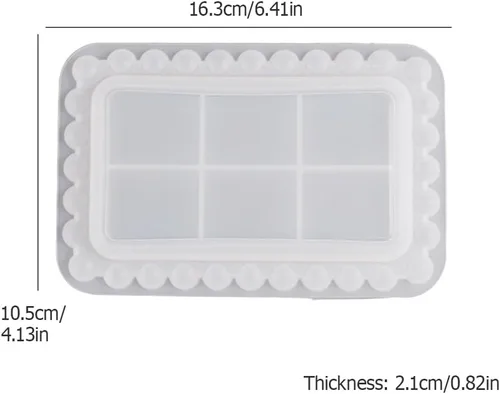 Vista 2 de Molde de bandeja de resina con bordes de cuentas, molde rectangular para placa de joyería para resina epoxi, soporte para velas, jabonera