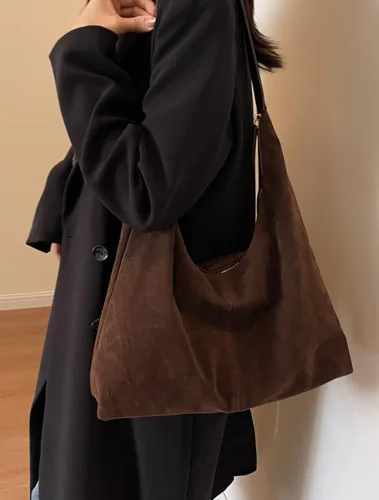 Vista 3 de Bolsas de hombro de gamuza holgada para mujer, bolso de mano para mujer, bolso de mano para mujer, bolso de trabajo, bolso de media luna, bolso