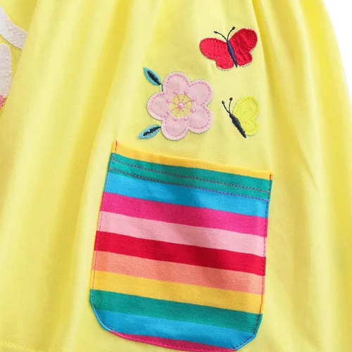 Vista 3 de Vestidos casuales de unicornio de algodón de manga corta y cuello redondo para niñas de 2 a 7 años