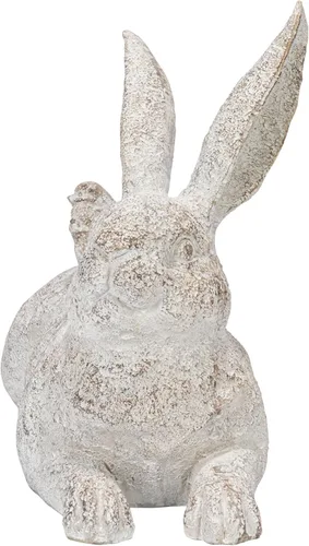 Vista 5 de Creative Co-Op Figura decorativa de conejo con pájaros, color blanco envejecido