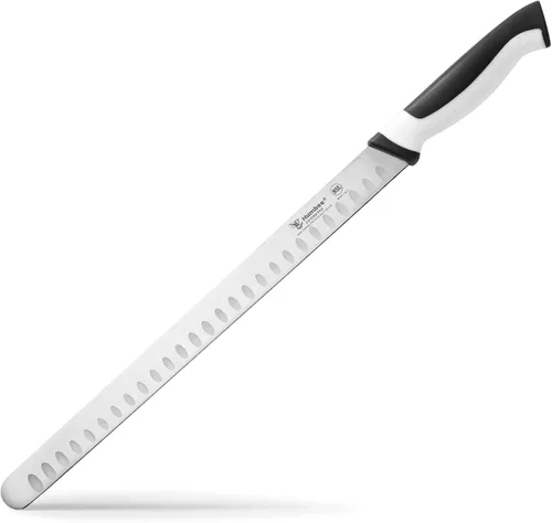 Vista 24 de Cuchillo de chef de 8 pulgadas con borde Granton para rebanar jamón y carne de pavo Certificado NSF Hoja de acero inoxidable alemán Mango