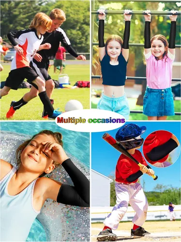 Vista 4 de 12 pares de mangas de brazo deportivos para niños, mangas de brazo para baloncesto y béisbol, con protección UV, protección solar, refrigeración