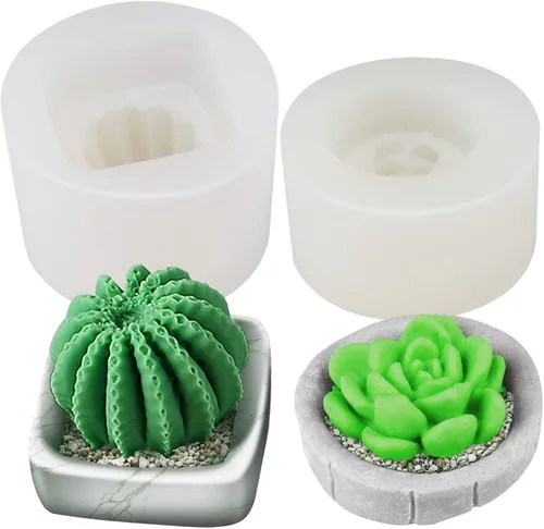Vista 8 de Funshowcase Juego de moldes de silicona para cactus y plantas suculentas para resina epoxi, jabón, vela, cera, polímero, arcilla, yeso, fondant