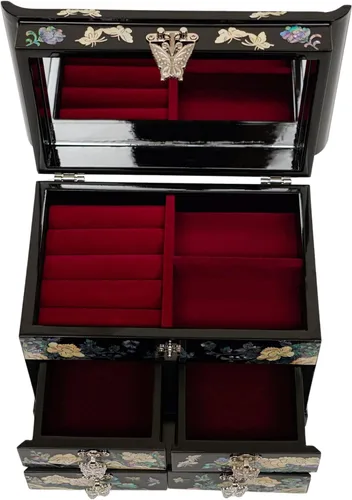 Vista 7 de Caja de Joyería February Mountain con Incrustación de Nácar - Diseño Tradicional de Flores y Mariposas Elegante para Ella