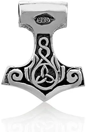 Vista 4 de WithLoveSilver - Colgante de plata de ley Trinity celta vikingo amuleto martillo de Thor (Mjolnir), Plata esterlina
