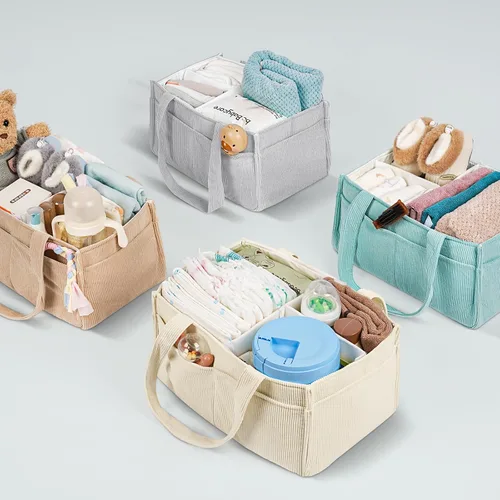 Vista 8 de Organizador de pañales para bebé, cesta de almacenamiento portátil para artículos esenciales para recién nacidos, organizador de bolsas de pañales