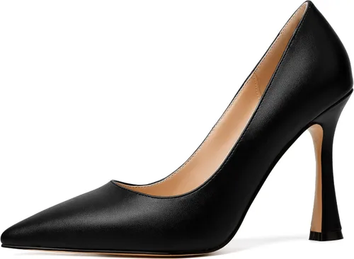 Vista 2 de MODENCOCO Zapatos de vestir de tacón alto con punta puntiaguda para mujer, de 4 pulgadas